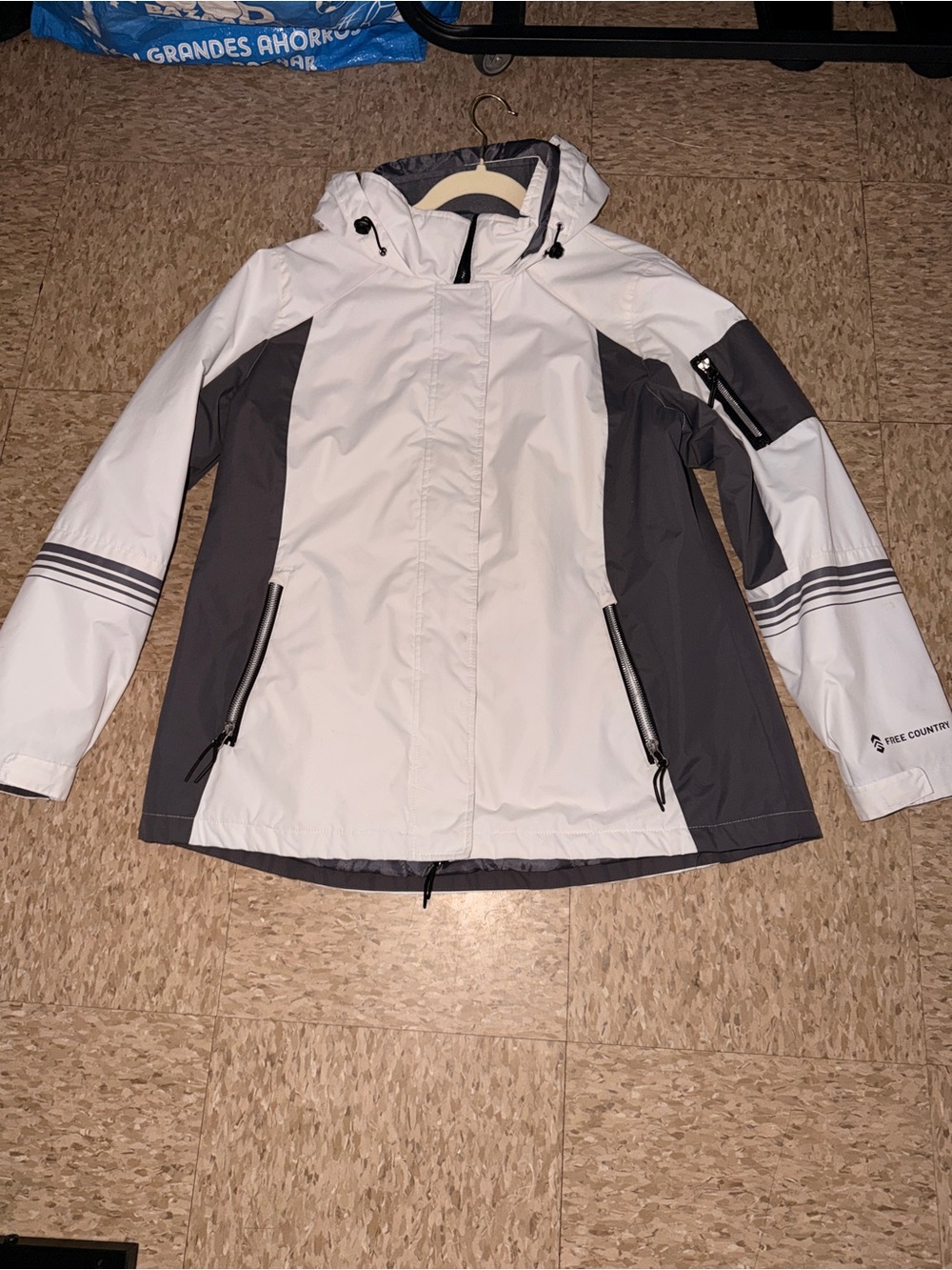 Free Country White and Gray Hooded Trench Coat